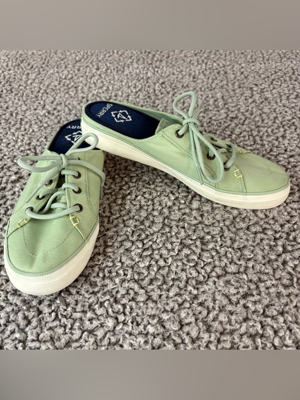 Sperry Top Sider Crest Vibe Green Mule Sneakers Memory Foam Size 7.5 STS87597